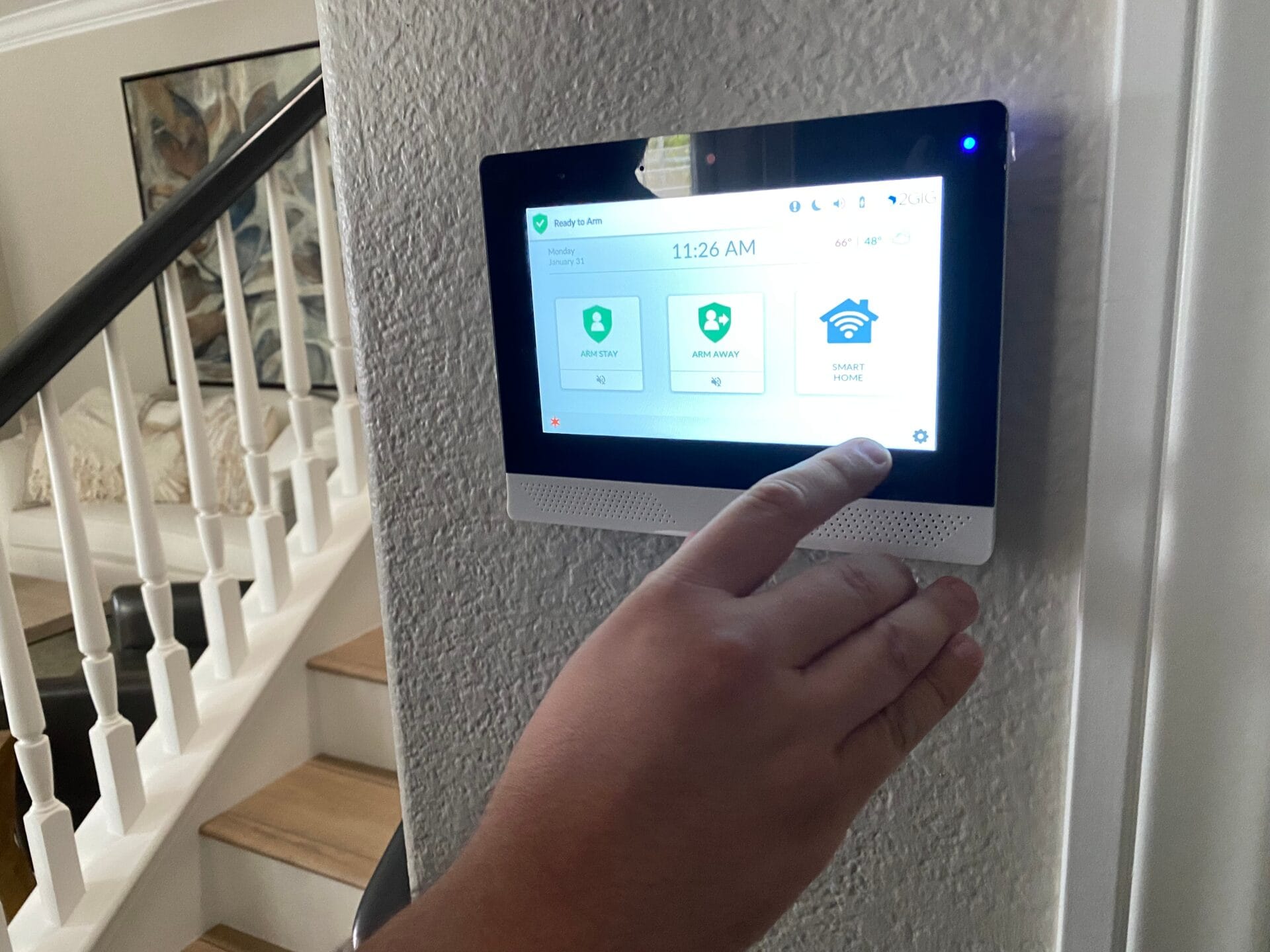 Smart home security system control panel with touchscreen display